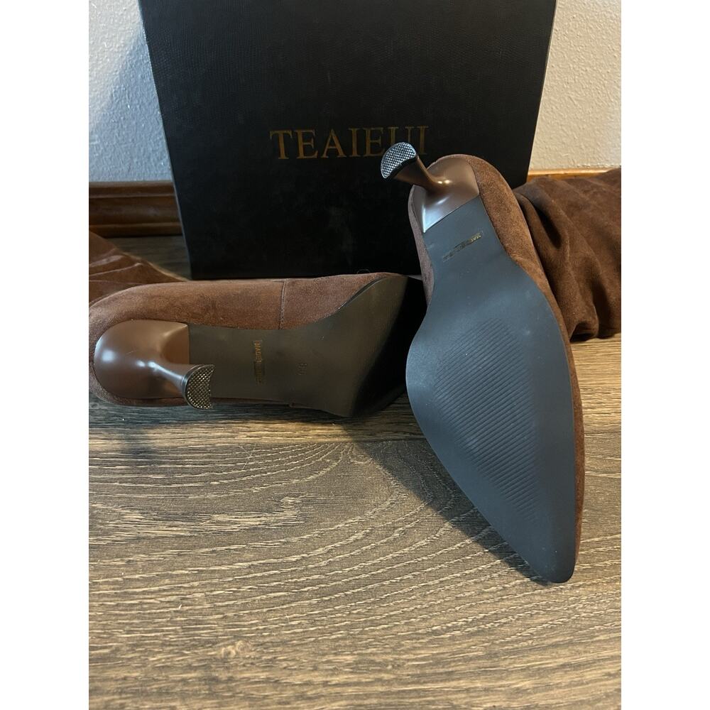 TEAIEUI Knee High Boots Slouch Suede Heels Y2K Boho Western Festival 8.5 - Picture 4 of 7